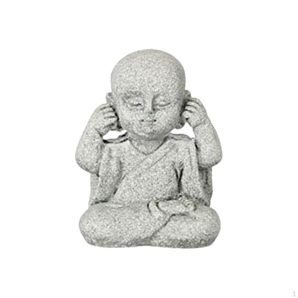 Cute Monk Figurine Buddha Ornaments Sitting Kung Fu Garden, Decorative Delicate Doll Meditating
