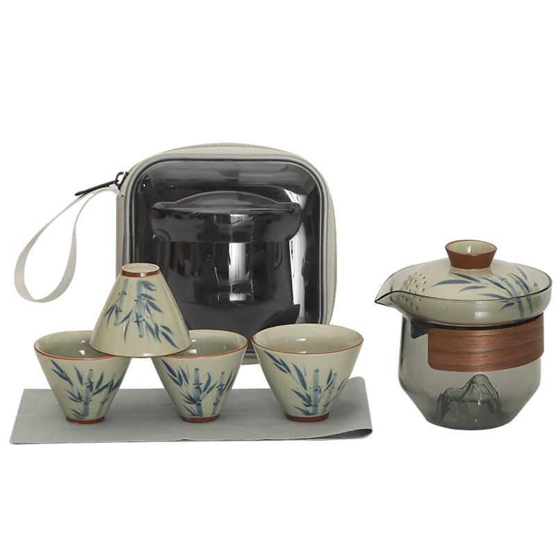 Hongyue Glass Covered Bowl Teacup Large Single Non-Hot Hand-Grasping Pot One Person Kung Fu Tea Set Underglaze Color Brewing Teapot