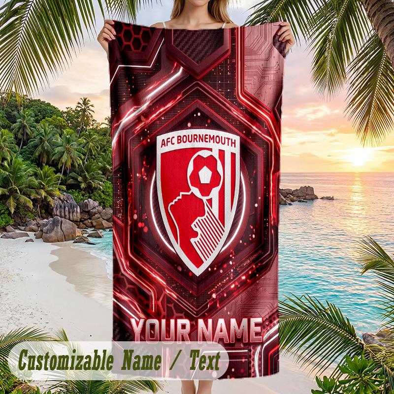 Beach Towel Bournemouth Football Print Custom Name Text Soft Towel for Swimming Pool