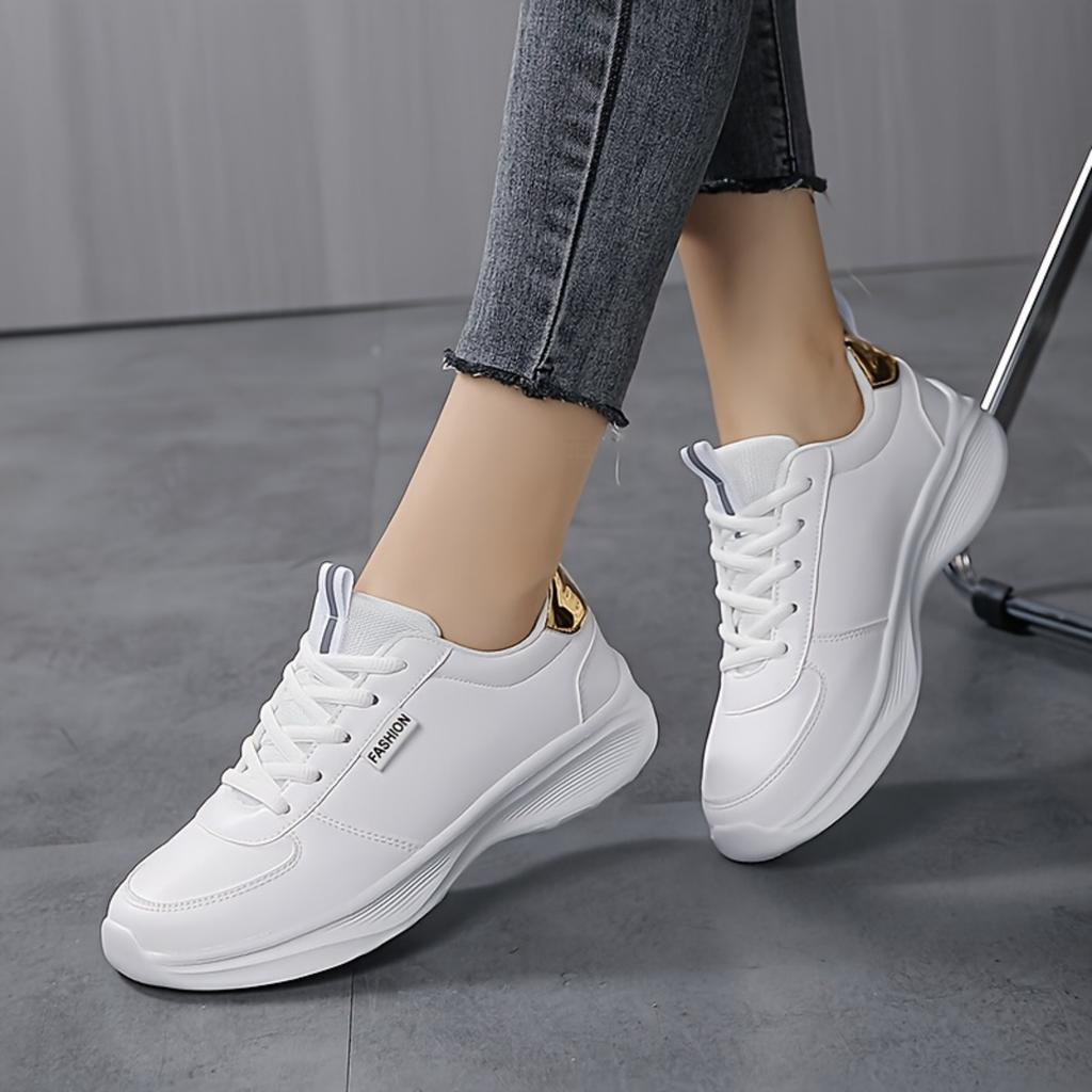 Fashionable and Casual New Leather Waterproof and Anti Slip Thick Soled Letter Sports and Leisure Running Plus Size Women's Shoes