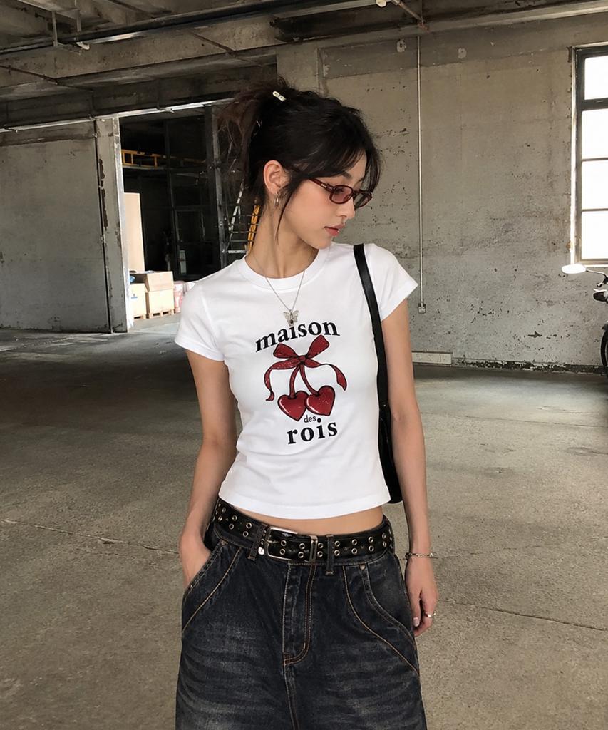 ROIDESROIS Maison 2D Real Cherry Women'S Short Sleeve T-Shirt (White)