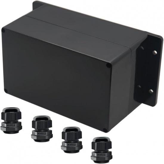 Project Box ABS Black Electrical Boxes IP65 Outdoor Waterproof Box Electronic Junction Box Fixed Ear Power Enclosure with Cable Glands for DIY