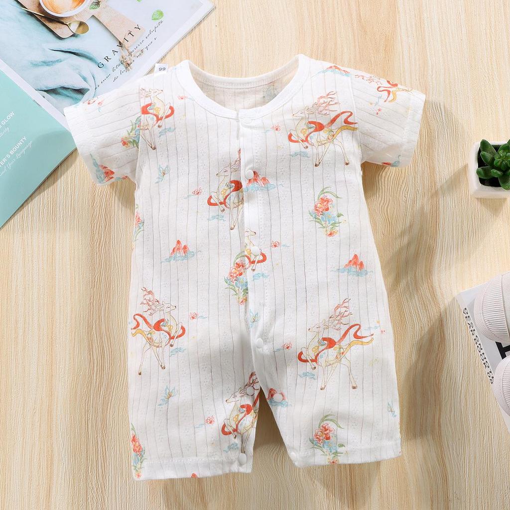 Newborn Cotton Short Sleeve Summer Romper: Open-Front Bodysuit for Boys & Girls