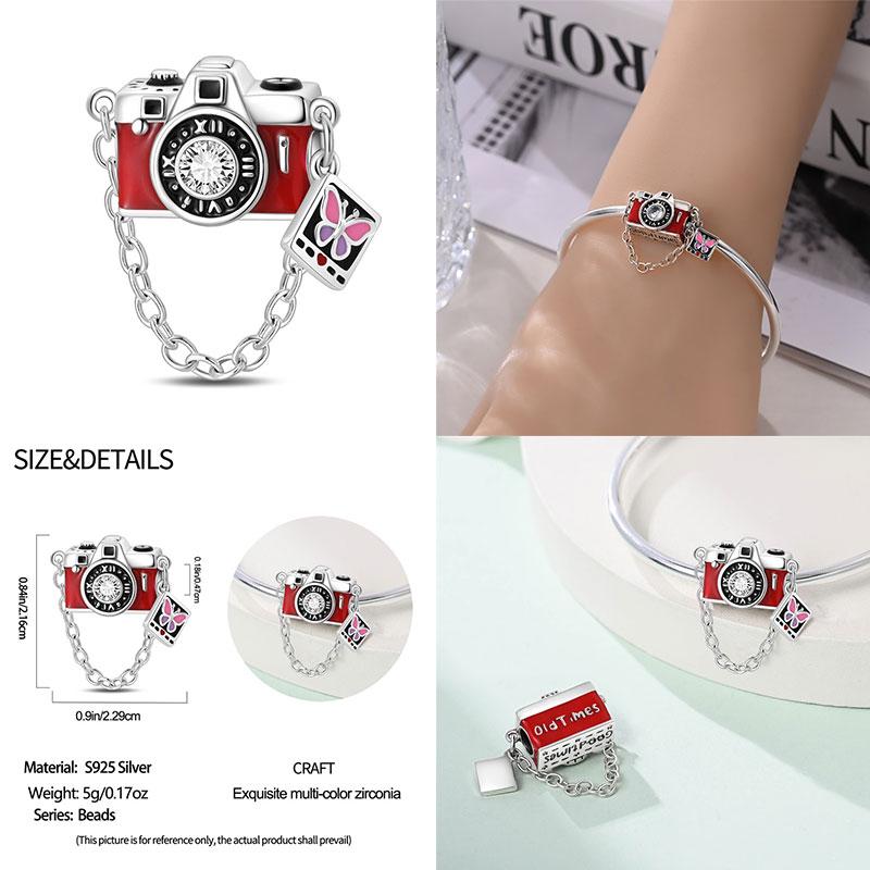 Original 100% Copper Pocket Watch Beads Camera Adventure Backpack Charms Fit Bracelet Diy Jewelry Making Women Gift