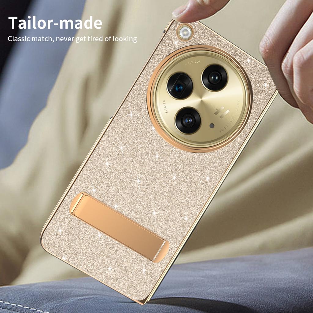 For OnePlus Open Case Kickstand Glitter PU Leather+PC Folding Phone Cover