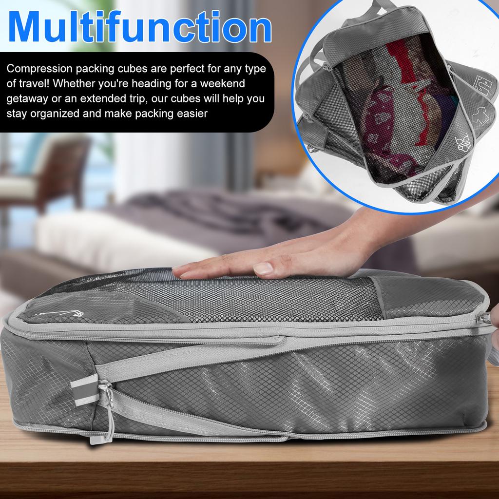 6PCS/Set Compressed Packing Cubes Travel Storage Organizer Set Nylon Luggage Suitcase Organizer Bags Space Saving Packing Cubes