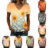 Women's Casual V Neck Short Sleeve Floral Print T Shirt Top Lightweight Breathable Summer Tee Shirt for Daily Wear