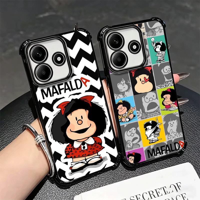 Mafalda Cartoon Cute Plating Phone Case For Xiaomi Redmi Note 14 15 Pro Plus 13 12 11 11S 11T 10 9S 9 5G Anti-Fall Airabag Cover