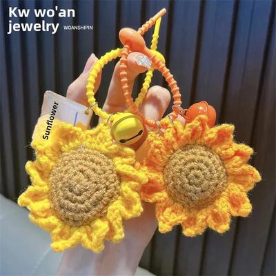Portachiavi Girasole all'Uncinetto Fatto a Mano - Ciondolo per Borsa in Maglia di Lana e Piccolo Regalo
