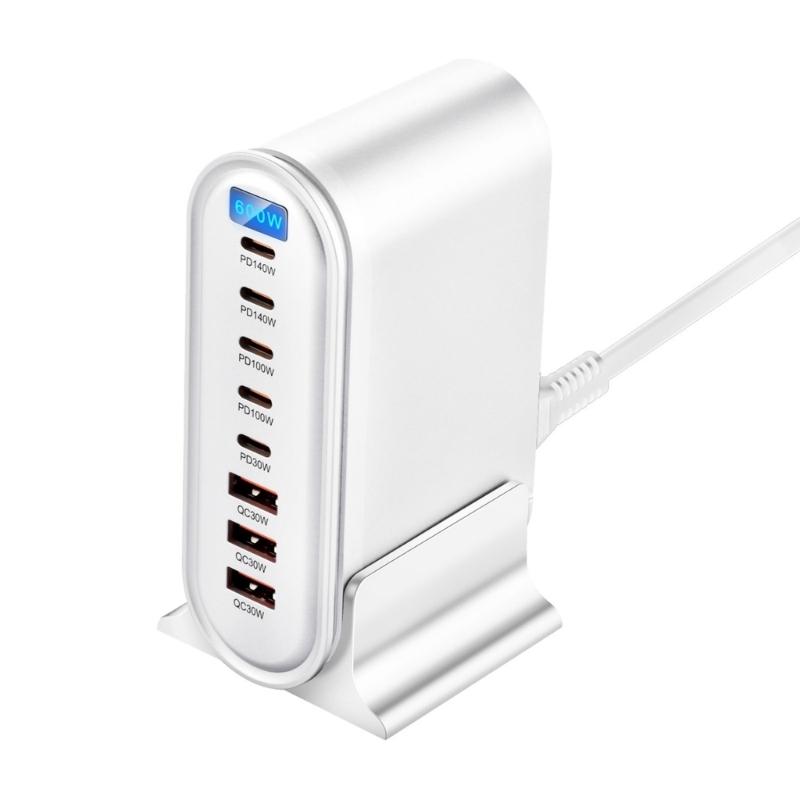 600W 8 Port Fast Charging Adapter with LED Display Desktop Fast Charging Station Adapter for Laptop Phone Tablet