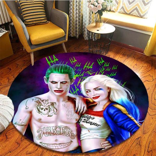 Horror Movie Character Joker Pattern Round Carpet Area Rug Nordic 3D Joker Clown Carpet Cartoon Carpet Dining Room Decor