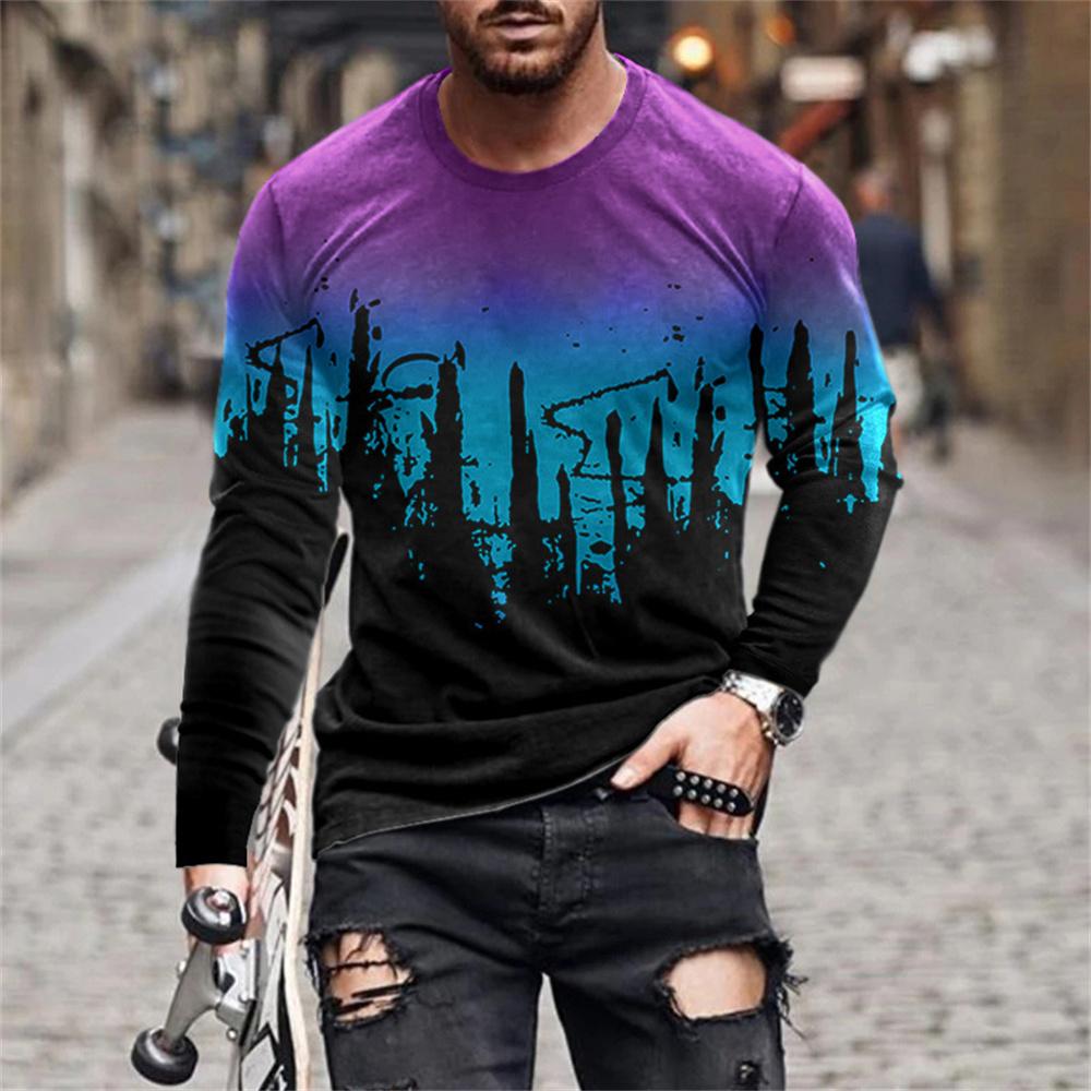 Retro Graffiti 3D-Druck Sommer Herren Rundhals-T-Shirt Lässiges Langarm-T-Shirt Übergroßer Pullover Modetrend Herrenbekleidung