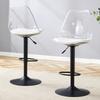 Modernes, verstellbares Barhocker-Set, 2 Stück, transparente Kunststoffrückenlehnen, PU-Ledersitze, schwarze Metallbeine. 360 Grad schwenkbar; für Küchen