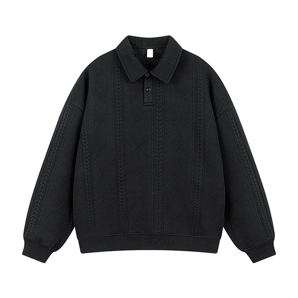 Men's Loose Casual All Stand Collar Hoodie American Retro Solid Color Lapel Long-sleeved Hoodie