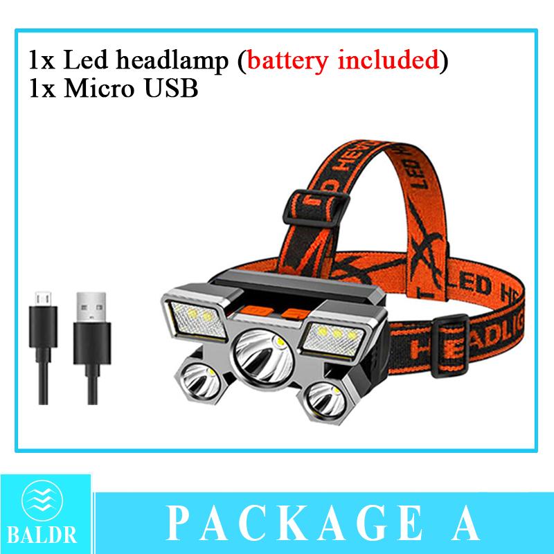 5 LED USB Rechargeable Headlamp 18650 Built in Battery Headlight Portable Head Flashlight Working Light Fishing Camping Lantern