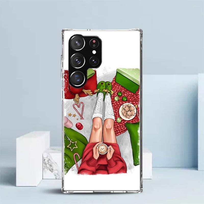 Christmas Art Girls Coffee Phone Case For Samsung Galaxy S24 S25 Edge S26 Ultra S22 S23 Plus S21 + S20 FE Soft TPU Back Cover Ga