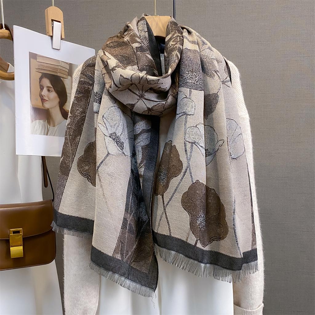 Autumn/Winter Luxury Warm Scarf Women’s Tassel Shawl Imitation Cashmere Pashmina Warps 70*185cm Length Coldproof Floral Blanket