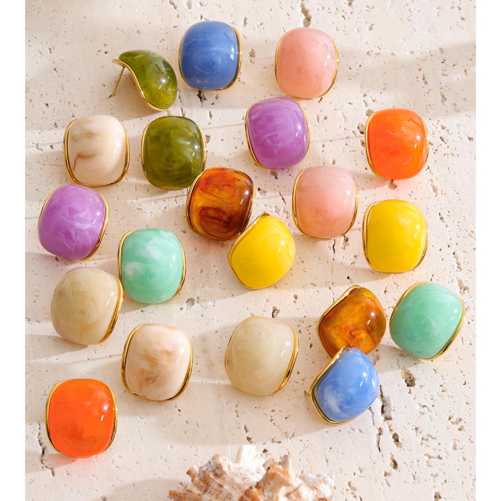 Yhpup 10 Color Acrylic Resin Y2K Earrings for Women Gold Color Stainless Steel Spring Summer Candy Sweet Jewelry