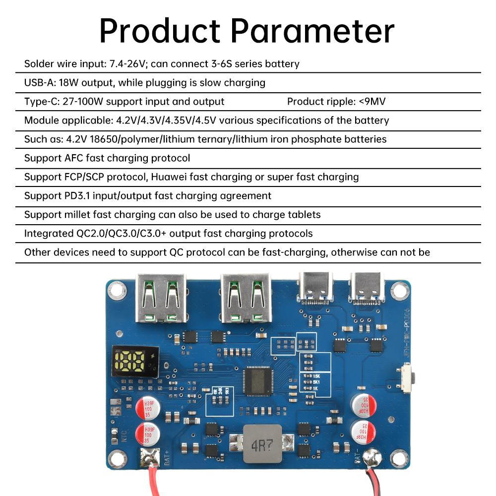 100W PD QC 3-6S Fast Charger Module DIY Mobile Power Motherboard Temperature Controller Buck Converter Power Supply