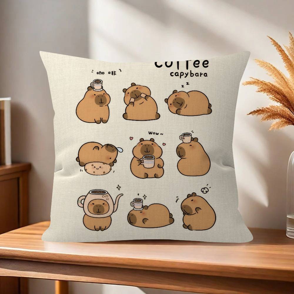 Anime CCapybara Cartoon Cute Pillow Covers Cartoon Sofa Decorative Home Doublesided Printing Short Plush Cute Cushion Cover