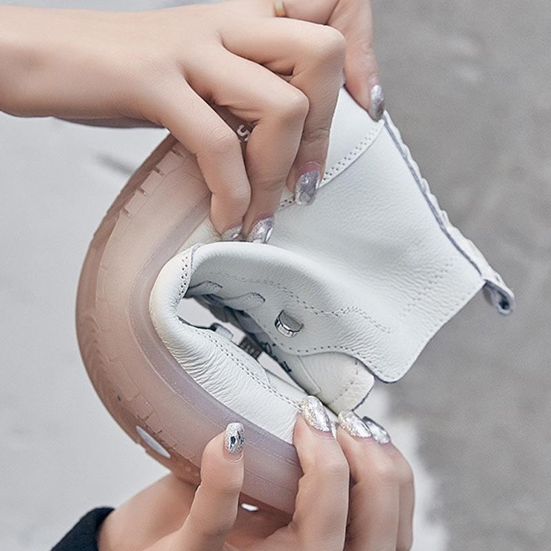 Fashion GKTINOO Women Genuine Leather Sneakers Spring Lace-up Casual White Shoes Autumn Cow Leather Ladies High Top Vulcanized Shoes