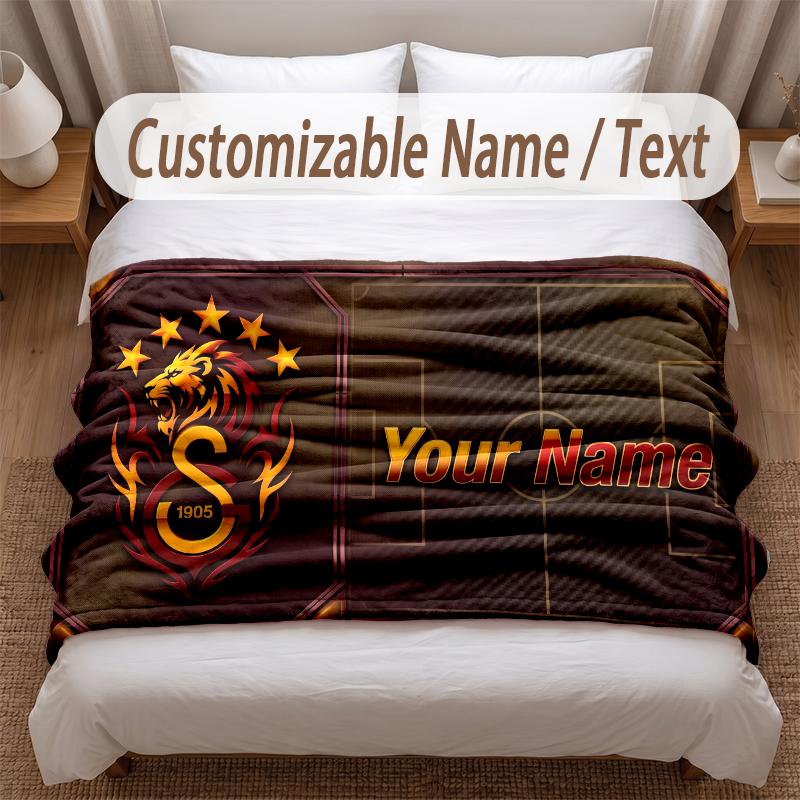 Galatasaray FC Printed Flannel Blanket Custom Name Text Soft Warm Throw For Bedroom Holiday Gift