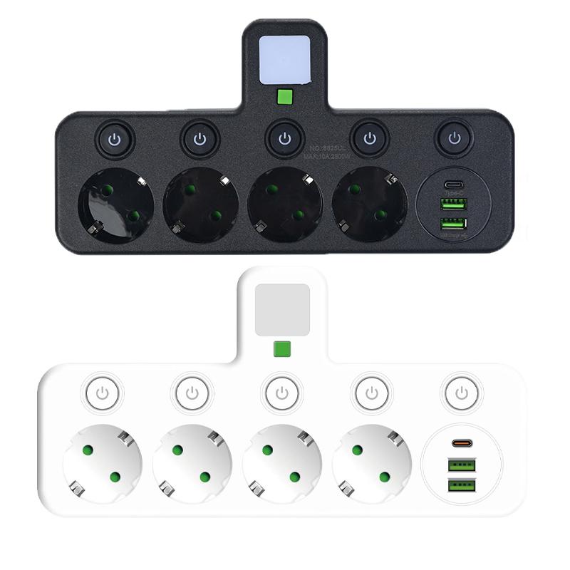 EU Plug Power Strip AC Outlets Multitap Electrical Wall Socket Extension Cord With USB C Ports Fast Charging Wall socket