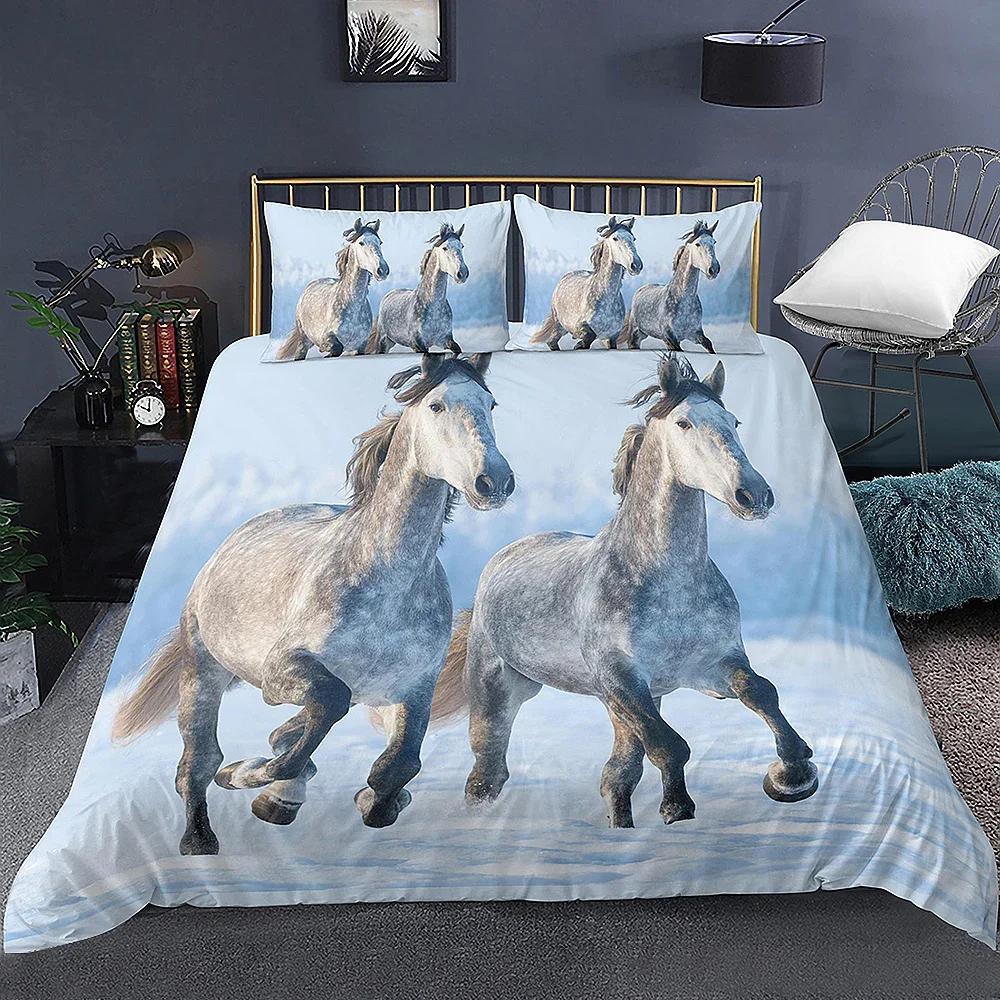 Bettbezug-Set mit 3D-Tierdruck, dominantes galoppierendes Pferde-Bettwäscheset, weiche 2/3-teilige Polyester-Bettbezüge mit Kissenbezug