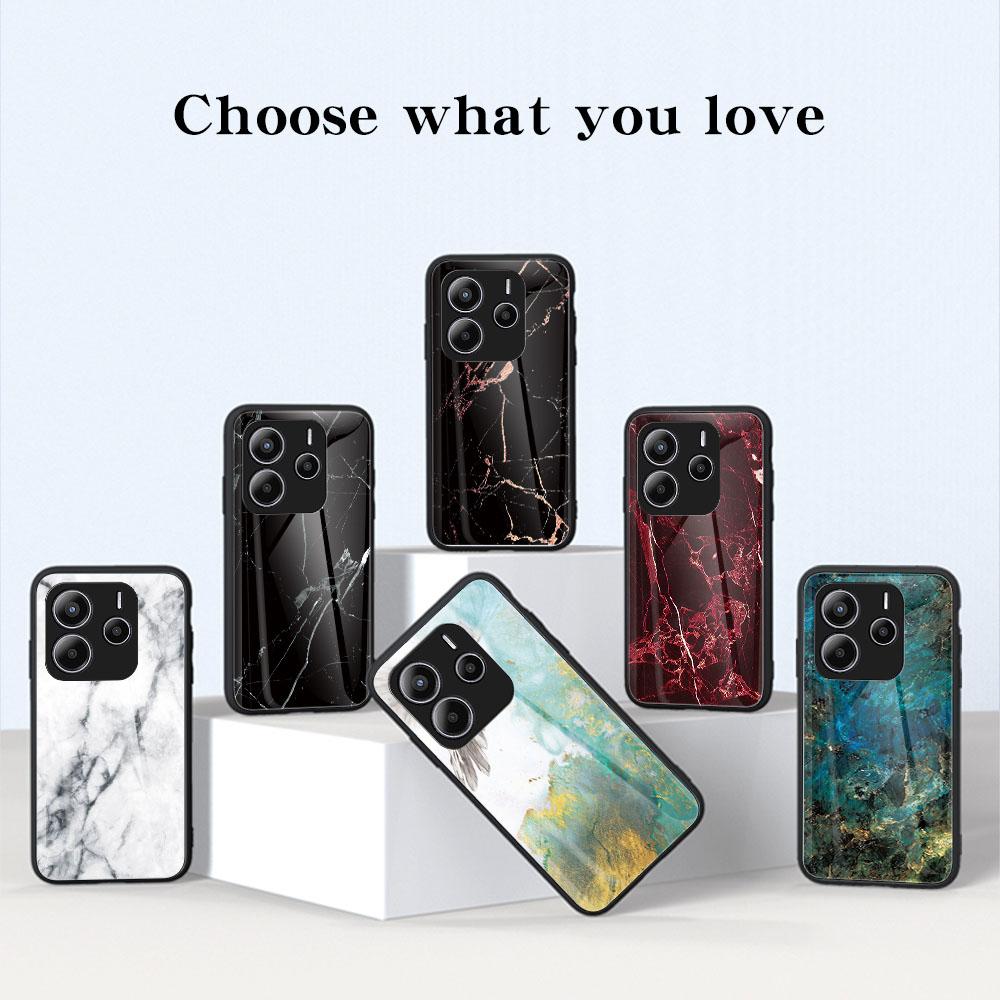 For Xiaomi Redmi Note 14 5G Case Marble Pattern Tempered Glass+PC+TPU Protective Phone Cover