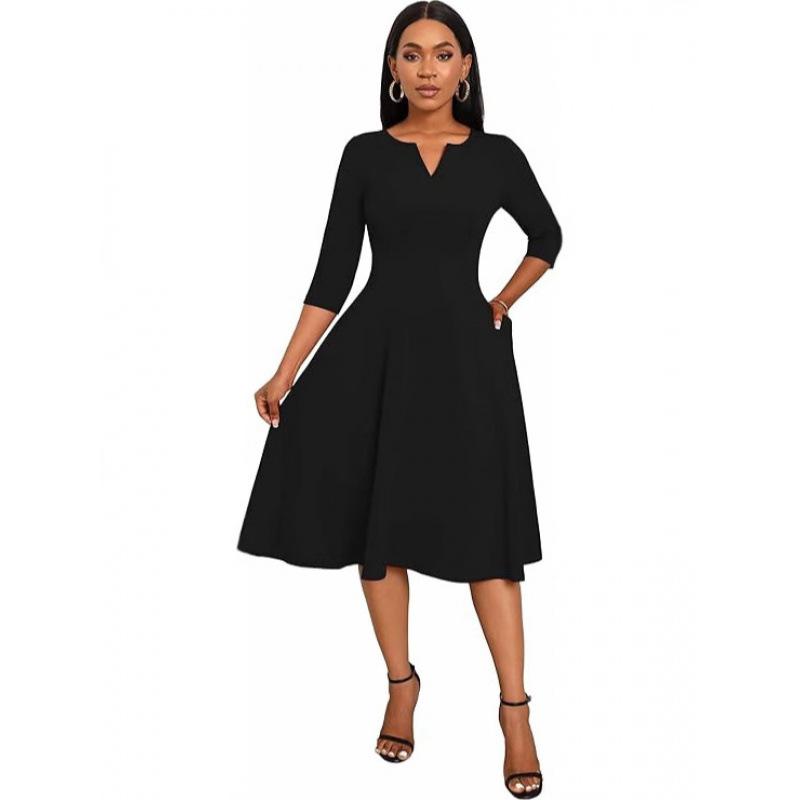 Medium and long dress, font slim fit, horn dress, seven-quarter sleeve wedding guest work dress