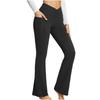 women's Cross V High Waist Flared Yoga Pants Pocket Slim Bootcut Trousers Casual Fitness Bottoms