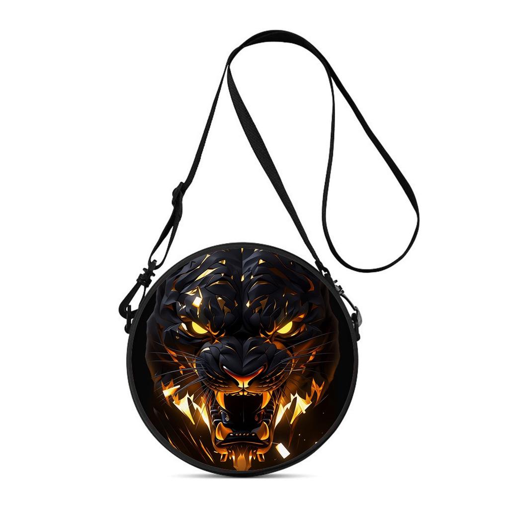 Tiger Print Round Shoulder Bag Casual Messenger Bag for Woman Best Gifts 2D Flat Casual Daily Crossbody Bag