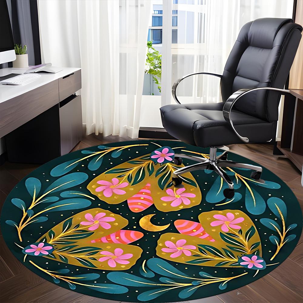 1pc Floral Mandala Chair Carpet for Office, Round Non Slip Durable Large Size Office Carpet, Suitable for Office