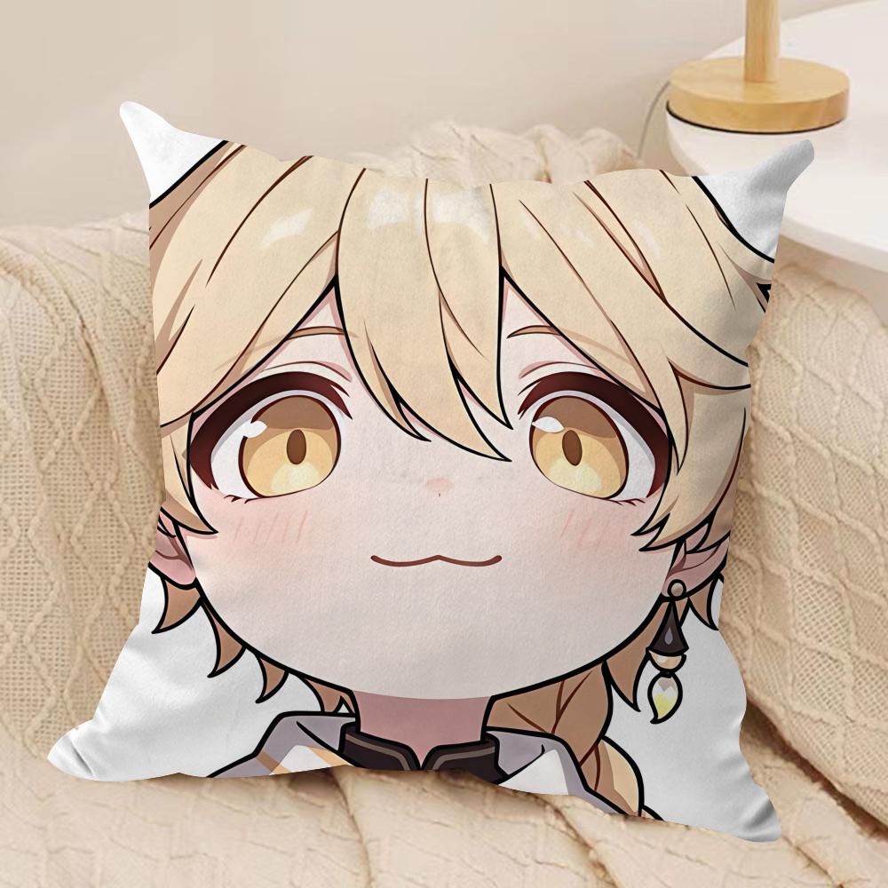 Aether Cute Cute Genshin Impact Cushion Cover Silky Short Plush Invisible Zipper Dustproof Sofa Pillow Case For Home Decor