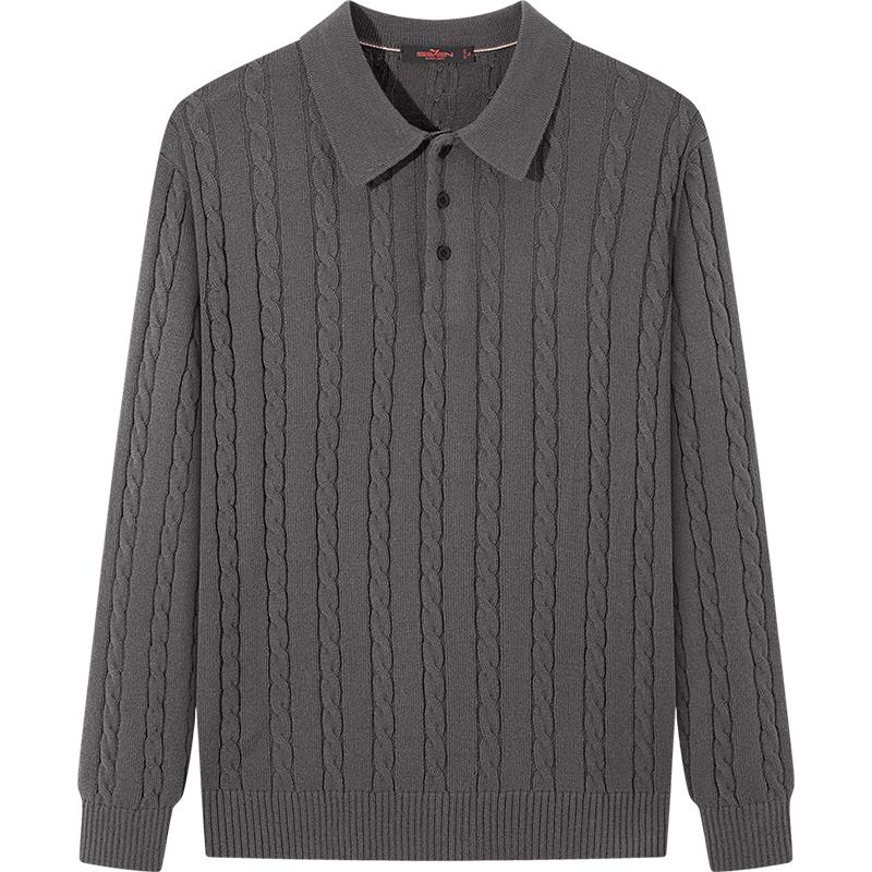 SEVEN Men's Wool Blend Cable Knit Polo Sweater