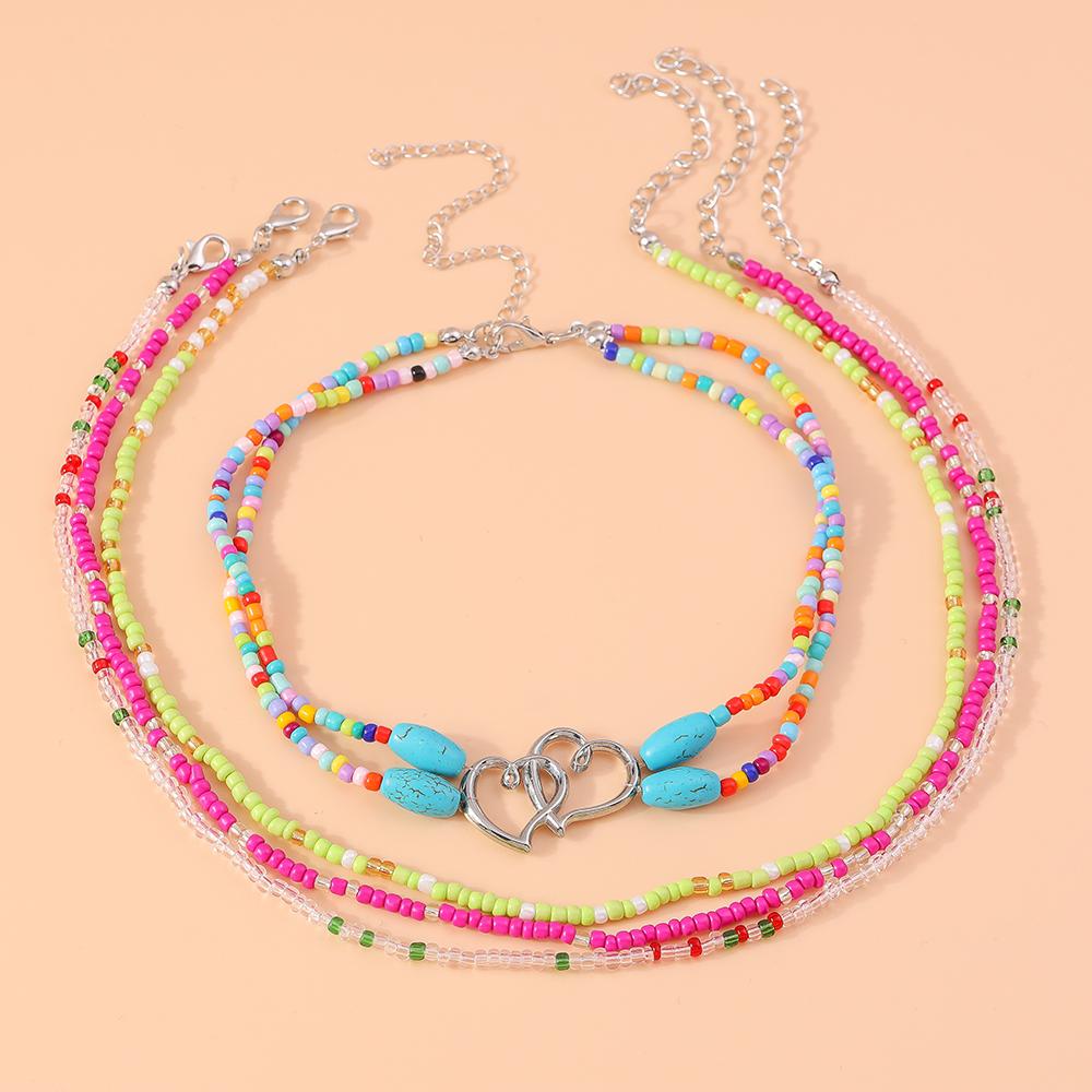 4ocs/set Boho Handmade Colorful Beads Necklace for Women Girls Turquoise Beaded Chokers Necklaces Summer Beach Jewelry Gift