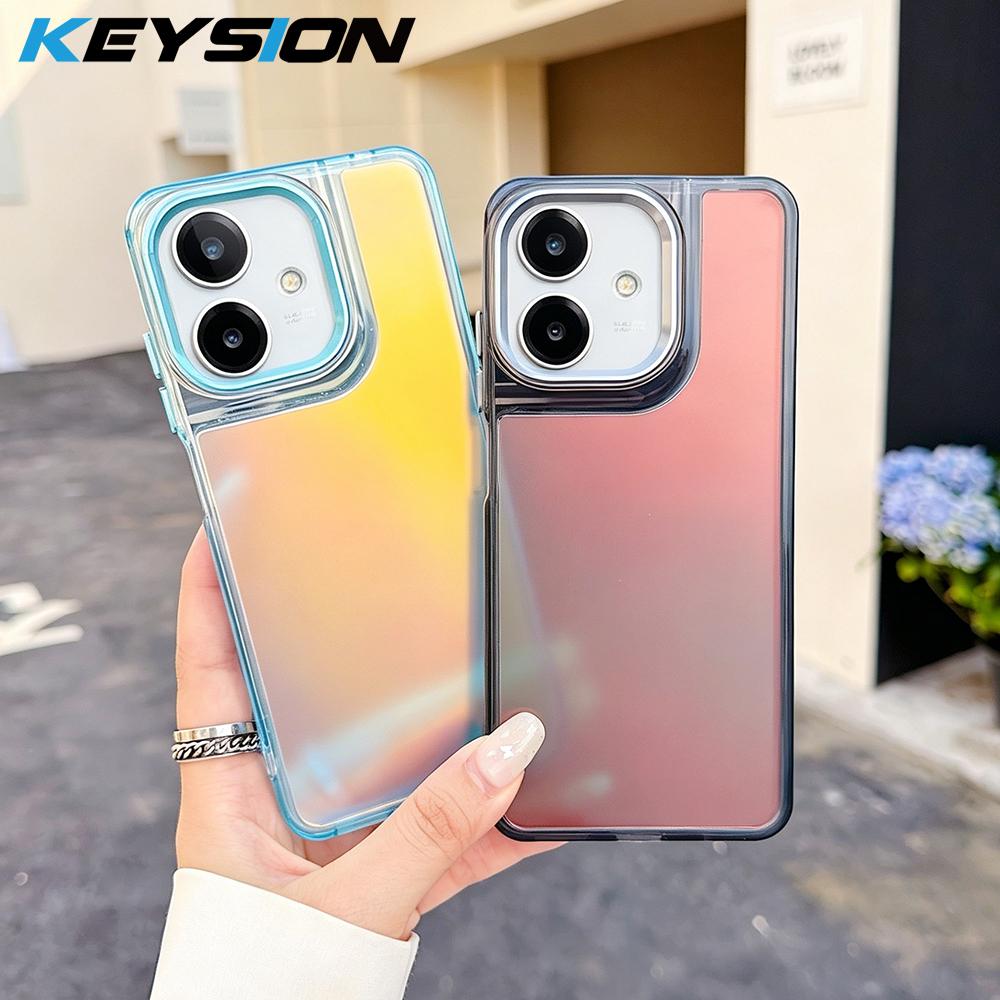 KEYSION Fashion Laser Gradient Colorful Phone Case for OPPO A3X 5G A3 Soft TPU+PC Shockproof Back Cover for OPPO A5i