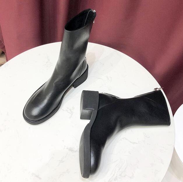 

Модные плиссированные кожаные мотоциклетные ботинки женские с застежкой-молнией сзади высокие туфли на платформе ботфорты обтягивающая обувь зимние ботинки для снега 5 чёрный