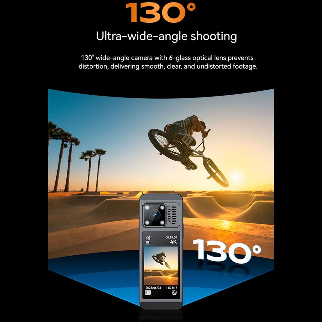 4K HD WiFi Mini Camera Color Screen Thumb Sports Camera 130 Degree Wide Angle Wearable Video Recorder for Cycling Horse Riding