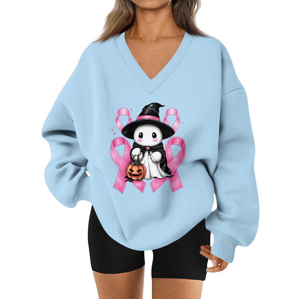 Women's V-neck Dropped Shoulder Halloween Print Sports Sweatshirt Top