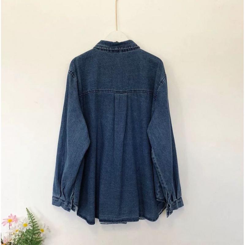 2026 Spring Women's Loose Denim Layering Shirt Jacket - Korean Style Retro Medium-Long Sleeve
