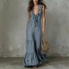 Women's Ruffle Deep V Neck Maxi Dress, Sleeveless Tiered Ruffle A-line Long Dress, Summer Beach Vacation Sundress