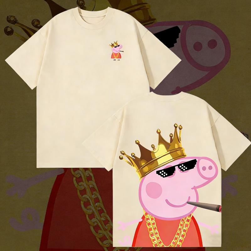 Летняя футболка Peppa Pig, мультяшный узор, детская, унисекс, дышащая, свободная, повседневная 150