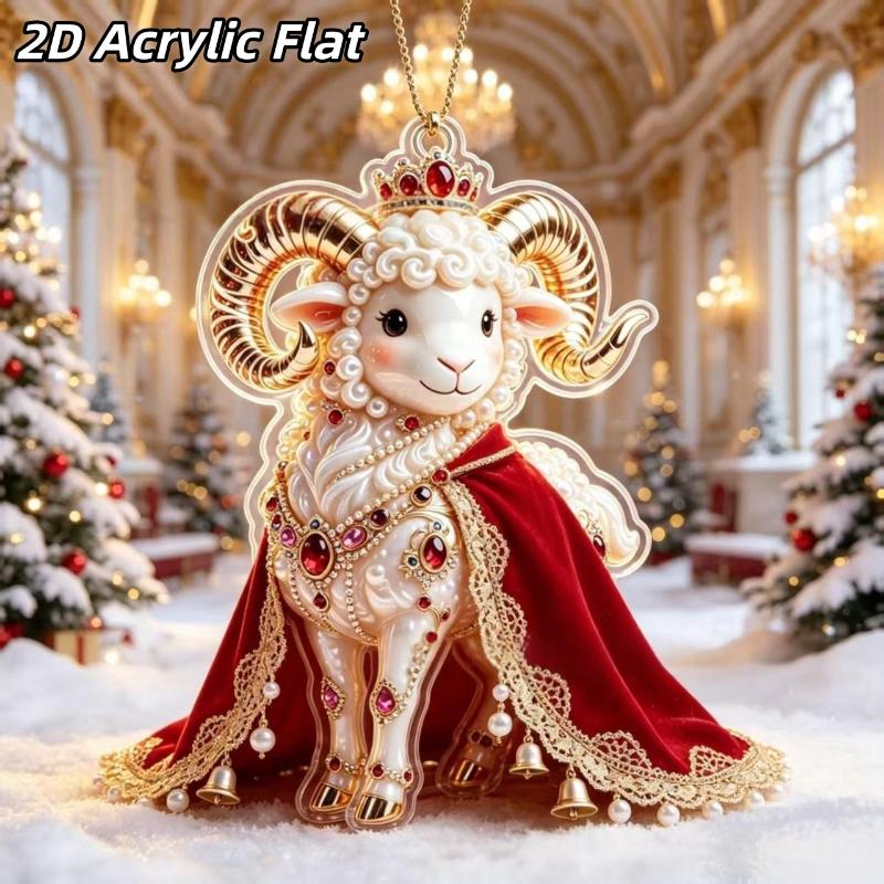 2D Acryl Sternzeichen Steinbock Weihnachtsbaum Anhänger Glücksbringendes Rot-Gold Design Für Rückspiegel Neujahr Hausdekoration
