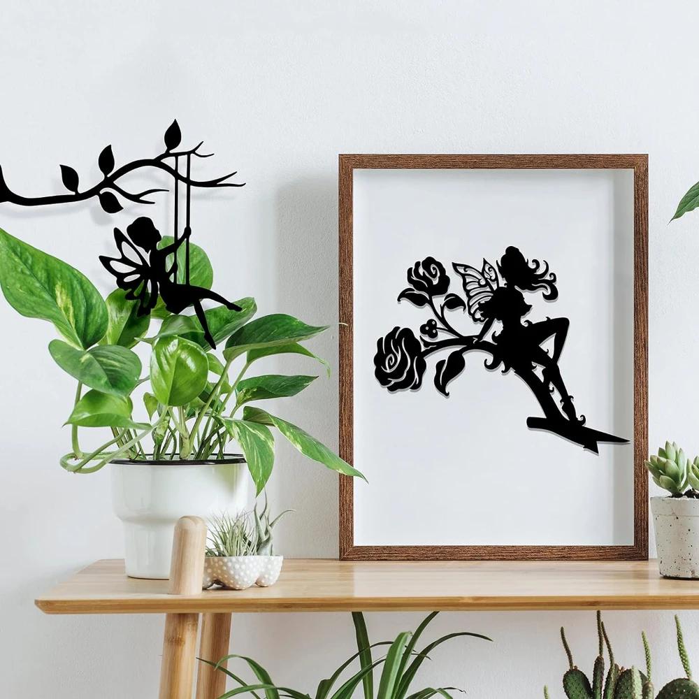 Enchanting Fairy Silhouette Metal Decoration: Graceful Garden Ornament with Butterflies & Flowers.Add Magic to Patio.