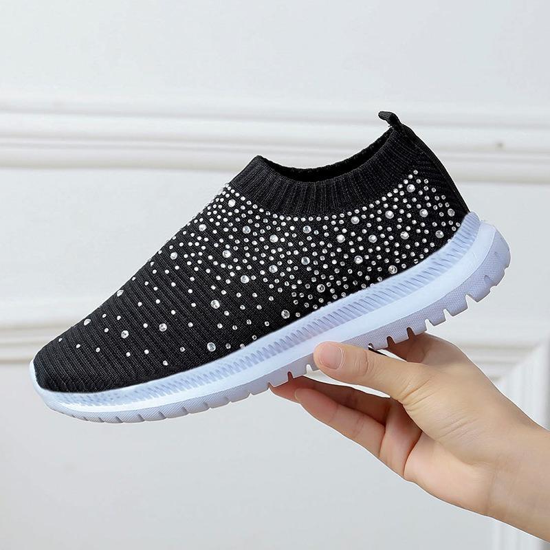 Large size spring and autumn new fashion casual rhinestone flying weaving women's sports style casual women's single shoes spot