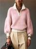 New European and American style half-open zipper turtleneck knitted sweater women's lazy sweater knitted top