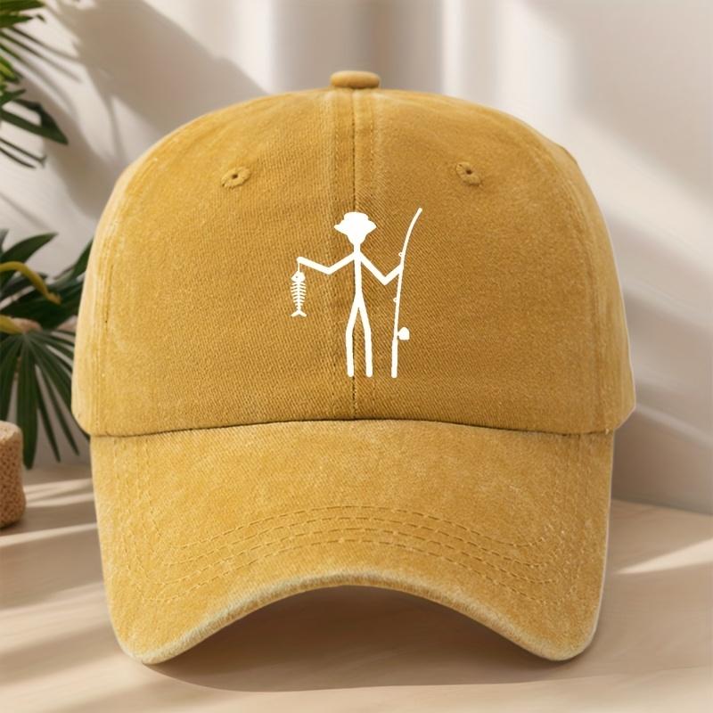 Creative Design Fishing Print Baseball Cap Classic Washed Vintage Duckbill Hat Soft Comfortable SweatAbsorbing Breathable Hat O