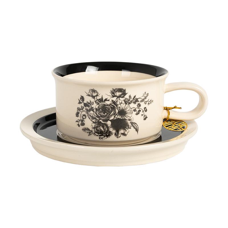 Retro Ceramic Coffee Cup & Saucer Set - Elegant Light Luxury for Afternoon Tea or Gift