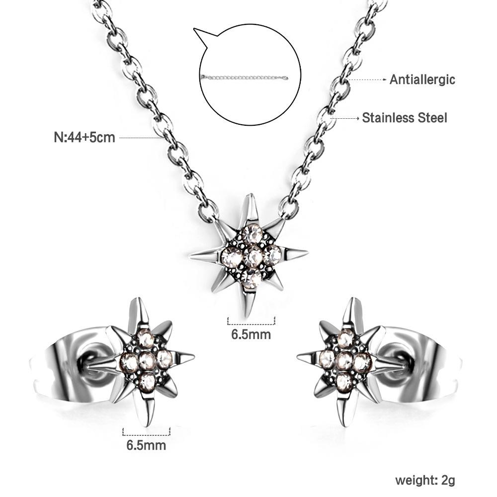 Fashion Versatile Sticky Diamond Jewelry Small Fresh Crown Heart Pendant Necklace Small Earrings Stainless Steel Jewelry Set Women